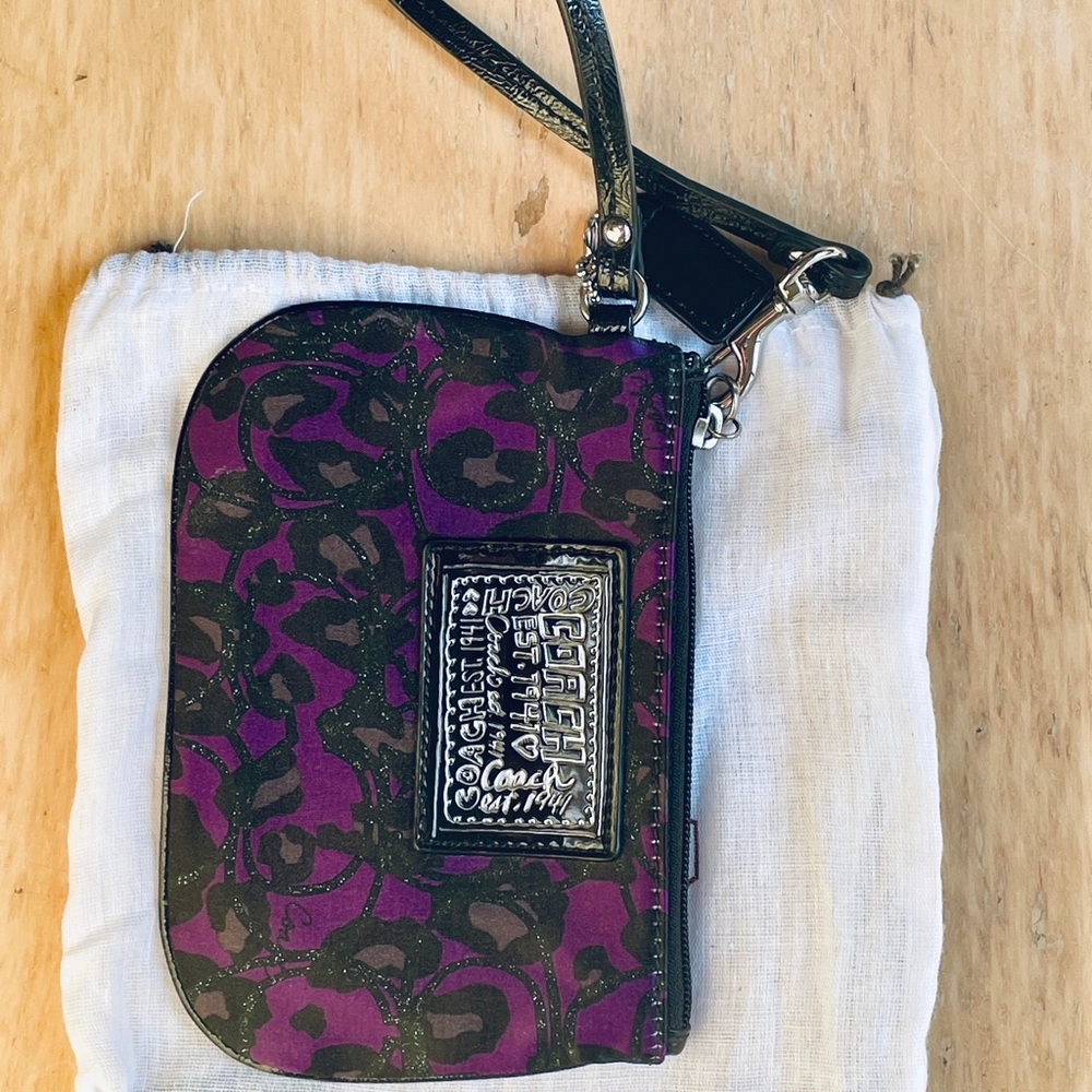 Coach Purple and Black leopard Pattern Clutch